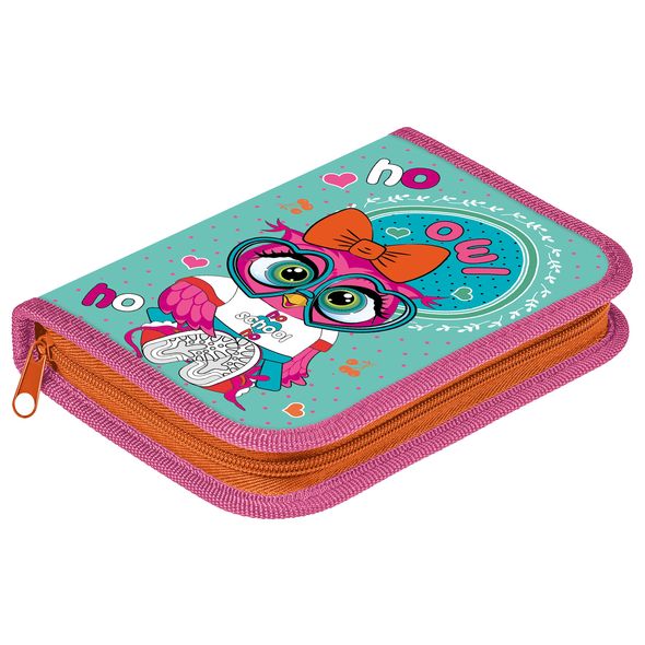 Пенал Hatber 190х130мм 1 отделение на молнии с откидной планкой-Совенок- , 